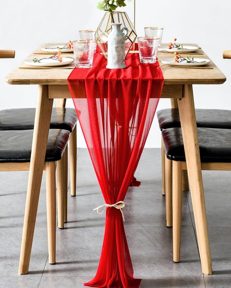 BOXAN 30x120 Inch Red Sheer Table Runner for Valentine, Wedding Anniversary, Marriage Proposals Engagements Galentines Party Mother's Day Table Swag Valance Reception Decor - Image 3